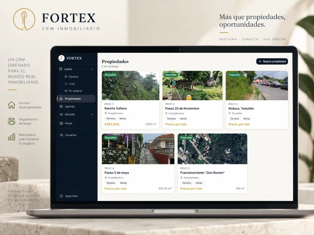 Mockup del CRM de FORTEX, vista 1